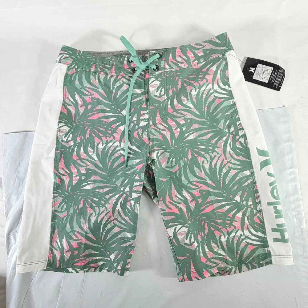Hurley Mens Duck Green Tropical Escape Paradise Swim Board Shorts‎ 28 HSP23VMB